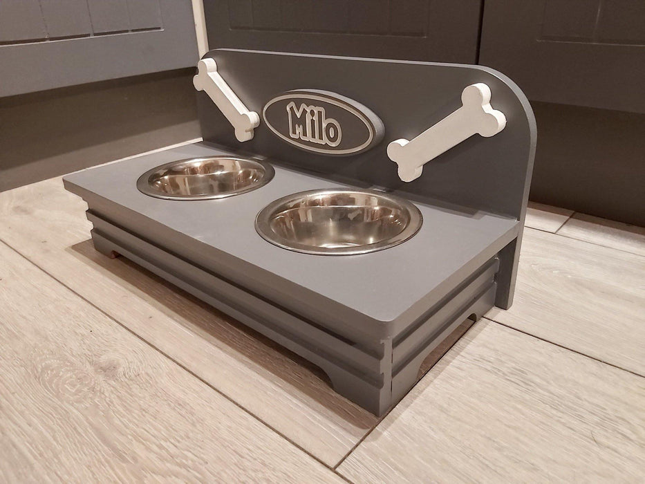 DOG FEEDER TWO BOWL SMALL TILLY DESIGN PAWFECTLY UNIQUE Personalised Made in Britain 9 Customisable Colours