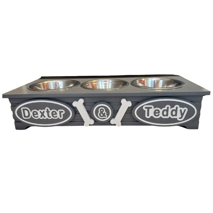 DOG FEEDER THREE BOWL SMALL and MEDIUM MARLEY DESIGN PAWFECTLY UNIQUE Handmade in Britain Personalised 9 Customisable Colour Choices