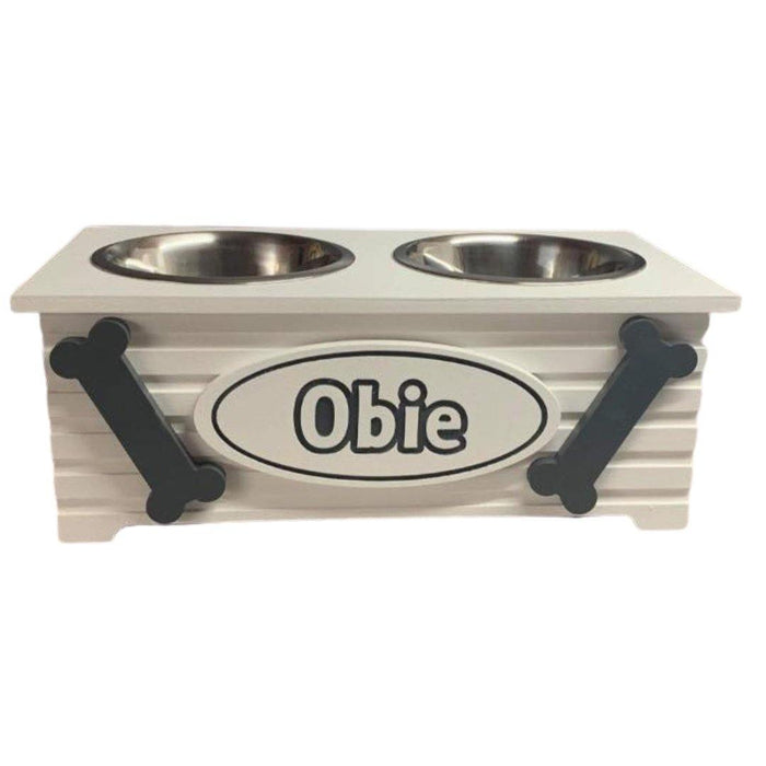 DOG FEEDER TWO BOWL MEDIUM BARNEY DESIGN PAWFECTLY UNIQUE Personalised Handmade in Britain 9 Customisable Colours