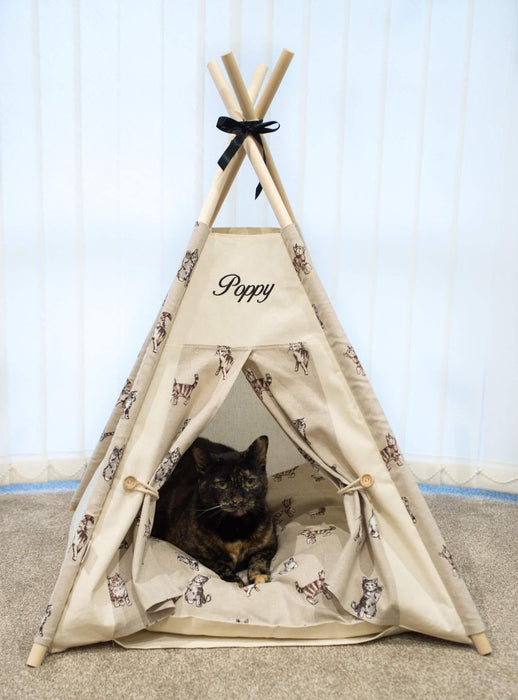 CAT TEEPEE BED Personalised Handmade in Britain 3 Fabric Choices ONE SIZE
