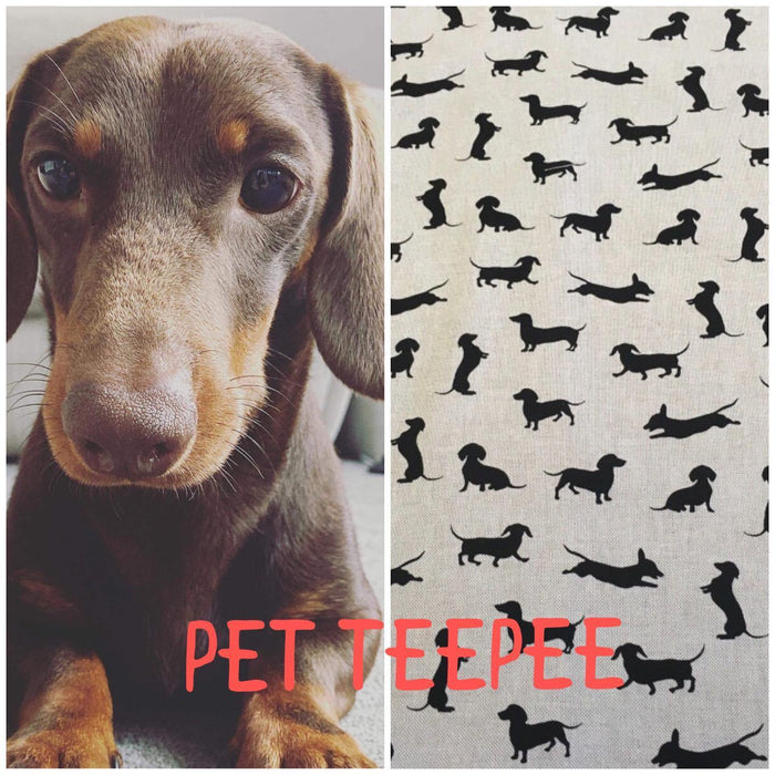 DOG TEEPEE BED PERSONALISED Handmade in Britain Cute Dachshund Design Fabric ONE SIZE