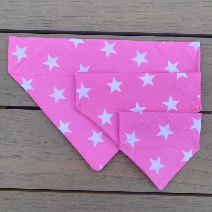 DOG BANDANA S M L STAR DESIGN REVERSIBLE Slide On Collar RED BLACK PINK or BRIGHT BLUE